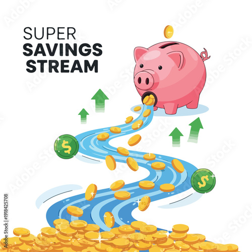 Piggy Bank Receiving Coins from Stream.
