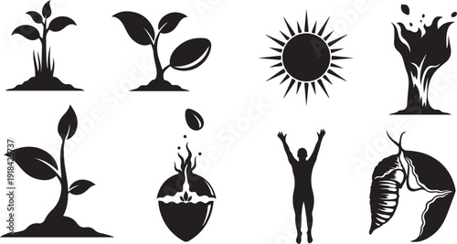 Growth and Development Silhouette Icons for Business and Nature