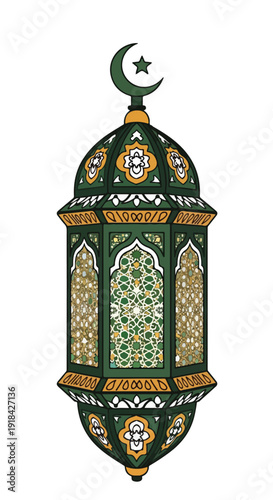 Ornate Green Lantern with Crescent Moon.