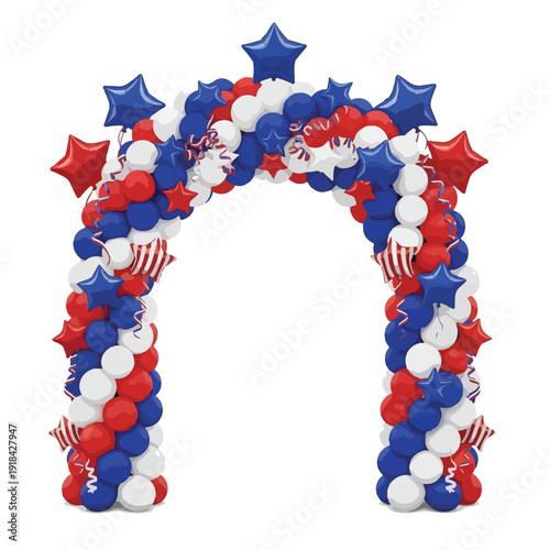 Red White Blue Balloon Arch Decoration.