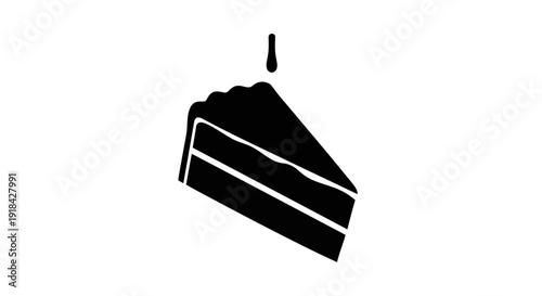 A delicious slice of cake with a drizzle of icing, a simple black and white silhouette for a sweet treat illustration
