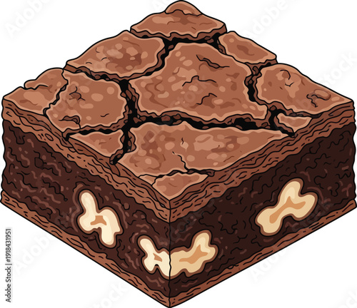 Illustration of Delicious Chocolate Brownie with Cracked Top and Caramelized Sugar