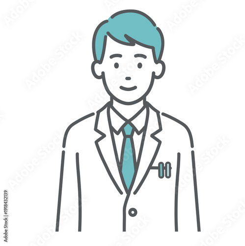 笑顔の男性医師のイラスト（正面・上半身）