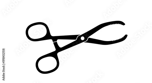 Pure black silhouette of a specialized medical surgical instrument, depicting a robust clamp or forceps for precision gripping during intricate hospital procedures
