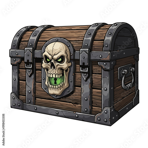 Treasure Chest with Skull Decoration on Front.