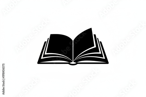 Open Book Symbol: A simplified, striking silhouette of an open book, its pages spread wide, symbolizes knowledge, learning, and the pursuit of wisdom.