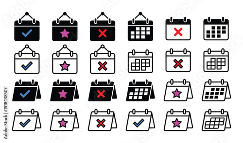 Appointment schedule calendar with check mark star and cross showing important tasks and events icon set