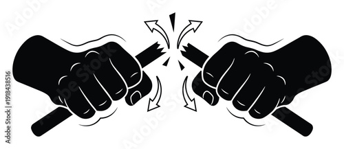 Broken stick vector illustration in flat design, hands breaking stick in anger and violence