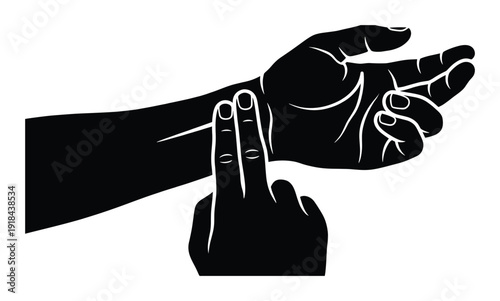 Check pulse on wrist by pressing with fingers of other hand flat illustration vector