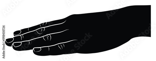 Flat hand reaching out concept with fingers outstretched in black silhouette version