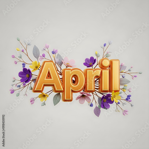 Vibrant april flowers with a golden text in the center