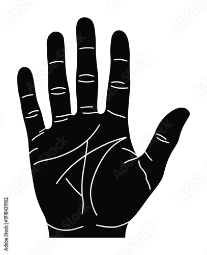 Hand palm reading and fortunetelling symbol sign with life and fate lines isolated