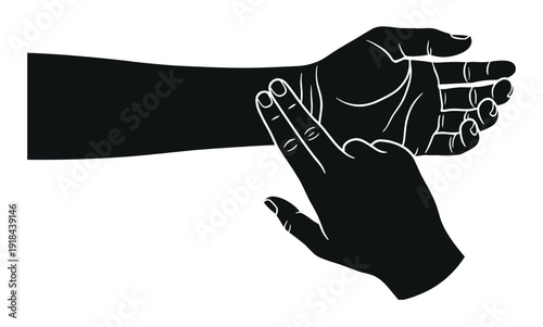 Hand pulse check vector illustration in flat design, arm fingers touching wrist for heartbeat