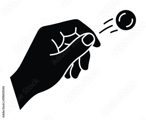 Hand throwing coin gesture sign flicking money represents decision concept illustration