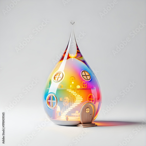 A vibrant, iridescent glass ornament with intricate symbols and a metallic base.