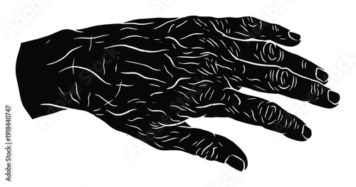 Old wrinkled hand vector illustration of aging process on transparent background design element