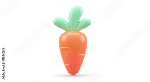 Vibrant orange carrot with green leafy top on white background