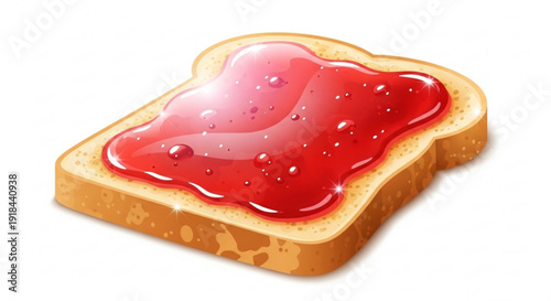 Toasted bread slice with red jam or jelly on top isolated on white background