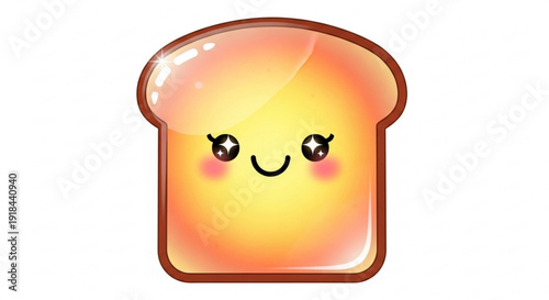 Smiling cartoon toast with rosy cheeks on white background