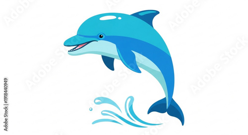 Smiling dolphin jumping out of water with splashes