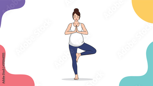 Serene pregnant woman practicing a yoga pose, symbolizing prenatal yoga, mindful movement, and well-being during pregnancy.