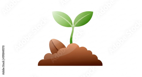 Green seedling sprouting from brown soil with seed