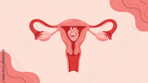 Human uterus with a heart inside, symbolizing female reproductive health, fertility, motherhood, and women's well-being.