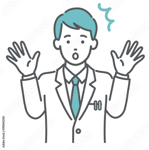 驚く・焦る男性医師のイラスト（ショック・上半身）
