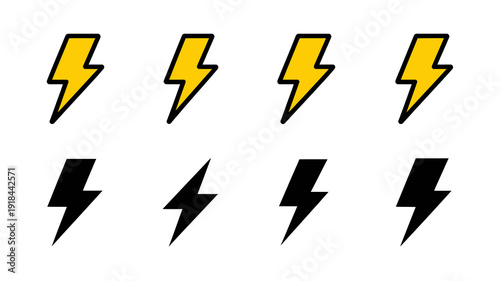 A graphic illustration displays eight lightning bolt icons four in bright yellow and four in stark black arranged in two rows high quality professional detailed modern