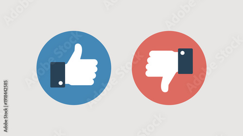 A simple graphic displays a blue circle with a white thumbs up and a red circle with a white thumbs down representing positive and negative