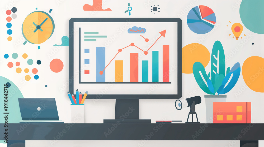 Fototapeta premium Marketing strategy presentation in creative office, branding and growth planning concept