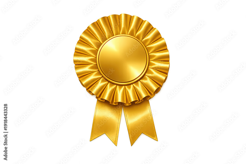 Fototapeta premium Golden award ribbon rosette representing success, achievement, and premium quality, with transparent background