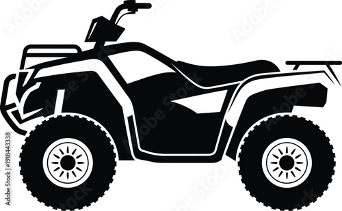 All terrain vehicle black and white vector silhouette of powerful four wheeler quad bike for off road adventure