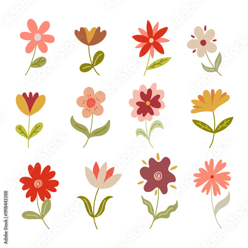 Cute Warm Flower Clipart Set, Hand Drawn Floral Elements  for Wedding Invitation, Planner Stickers and Printable Stationery