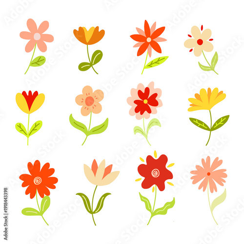 Cute Warm spring Flower Clipart Set, Hand Drawn Floral Elements for Wedding Invitation, Planner Stickers and Printable Stationery