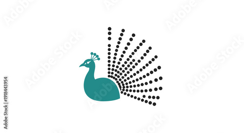 Elegant Stylized Peacock Bird with Fanned Tail Feathers on Isolated White Background