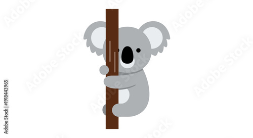 Adorable Koala Bear Clinging to a Tree Branch on Isolated White Background