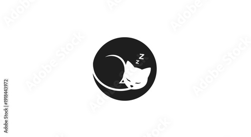 Cute Sleeping Cat Curled Up Peacefully in a Circle on Isolated White Background