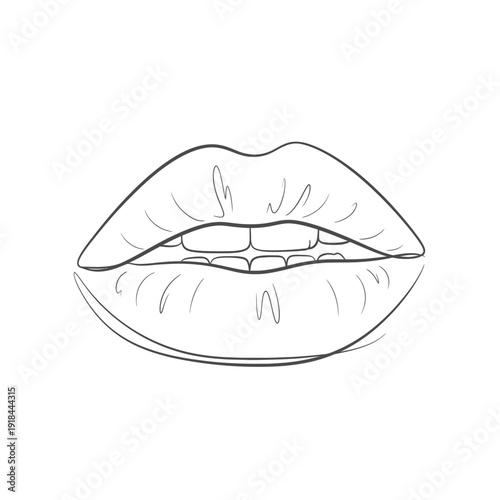 Minimalist line art drawing of open lips with teeth visible