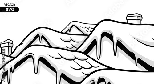 Snow Covered Rooftops Winter Season Cartoon Style