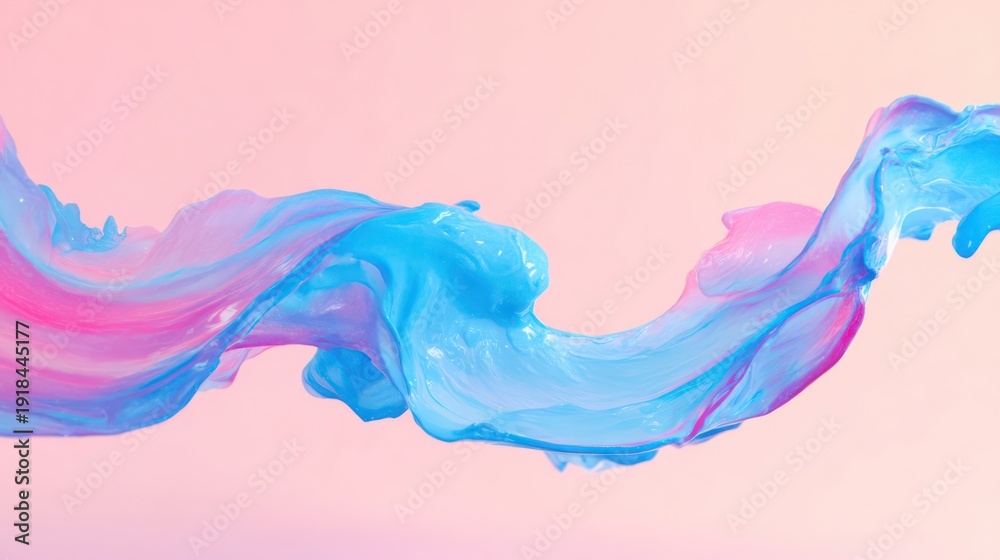 Fototapeta premium Abstract pastel pink and blue paint fluid composition with empty copy space