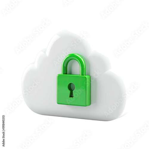 White stylized cloud with a bright green padlock layered in front of it