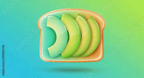 Avocado slices on toast with vibrant green background gradient