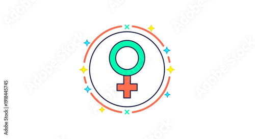 Female symbol with colorful stars and circle design