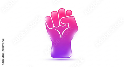 Raised fist symbol with pink and purple gradient white outline