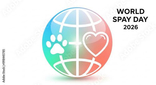 World spay day 2026 awareness globe with paw print and heart