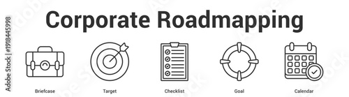 Corporate Roadmapping web banner icon set vector illustration concept for business with icon of Briefcase, Target, Checkli.