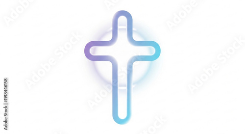 Glowing cross symbol with gradient blue and purple outline on white background