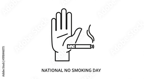 Hand with palm out stopping a smoking cigarette on national no smoking day