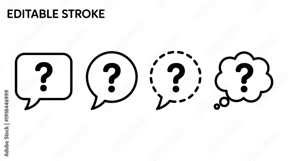 Fototapeta premium A series of four black outline speech bubbles each containing a question mark varying in style and detail high quality professional detailed modern elegant stylish clean
